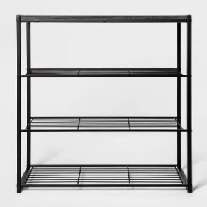 4 Tier Shoe Rack Black Metal with Black Oak Wood - Brightroom