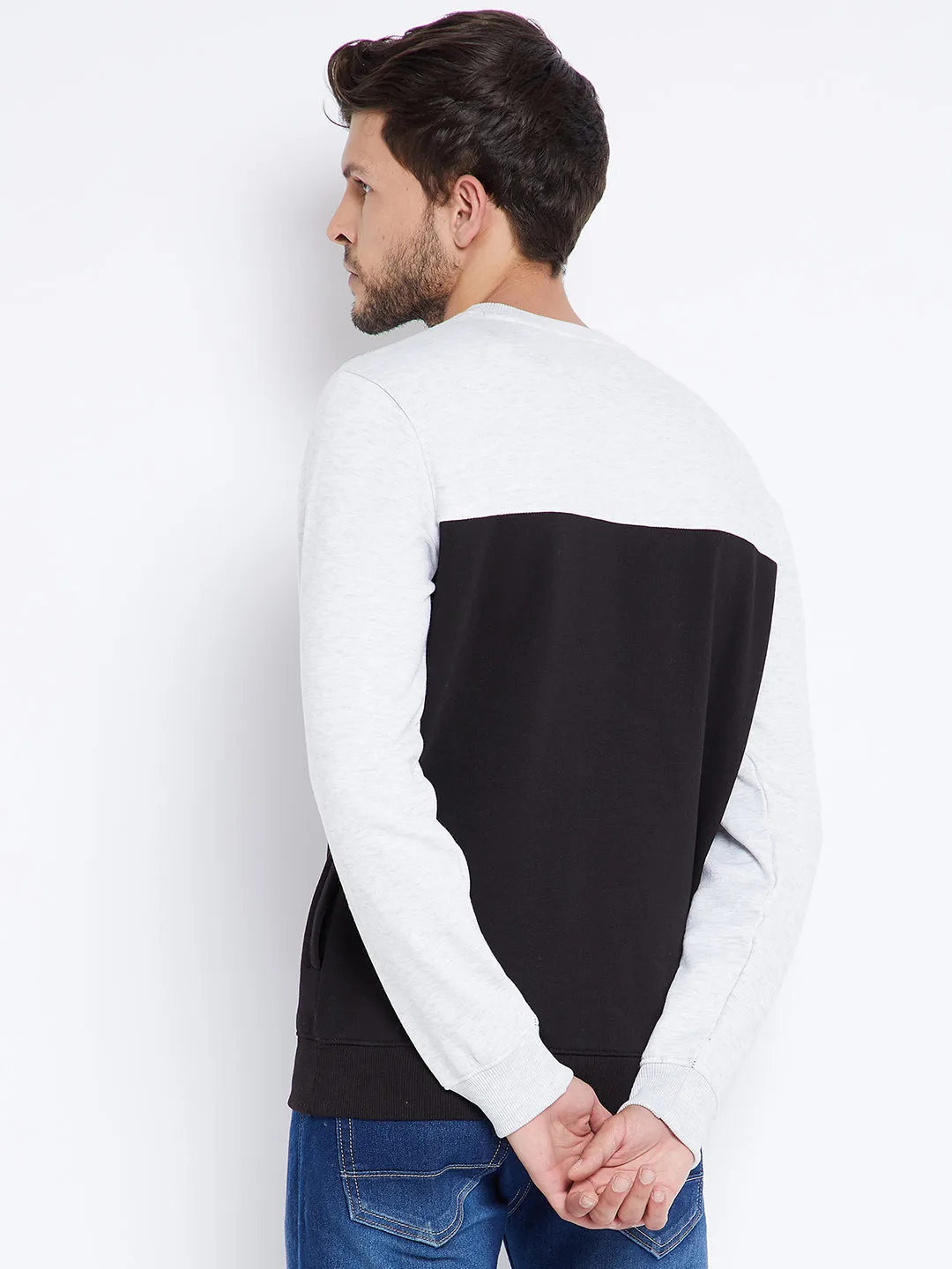 Black Colourblocked Round Neck Sweatshirt