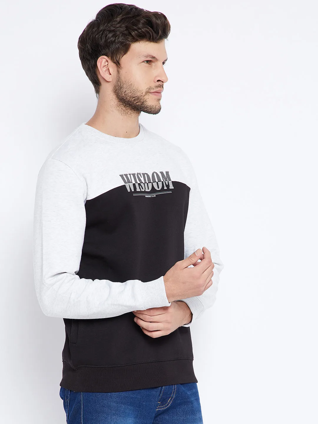 Black Colourblocked Round Neck Sweatshirt