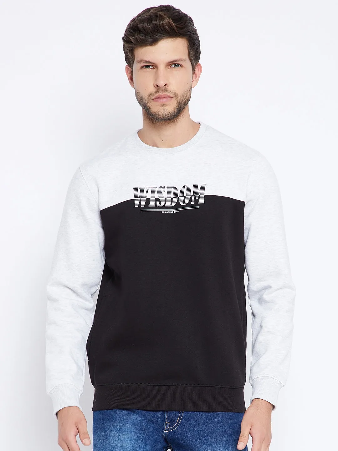 Black Colourblocked Round Neck Sweatshirt