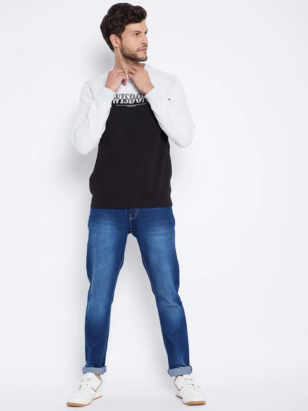Black Colourblocked Round Neck Sweatshirt