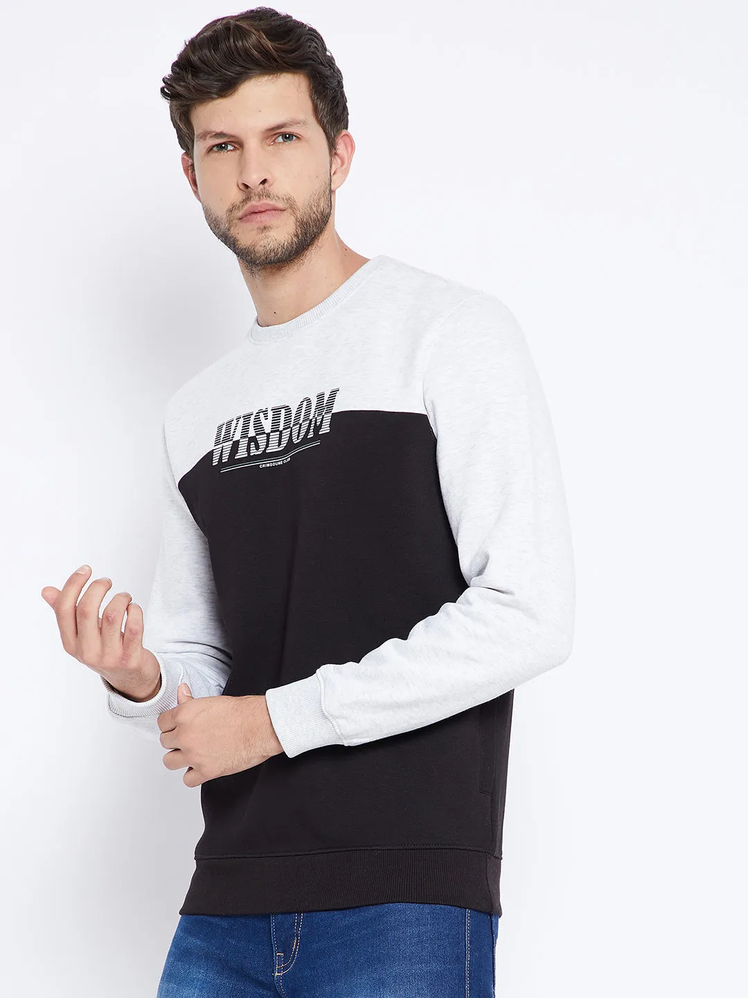 Black Colourblocked Round Neck Sweatshirt