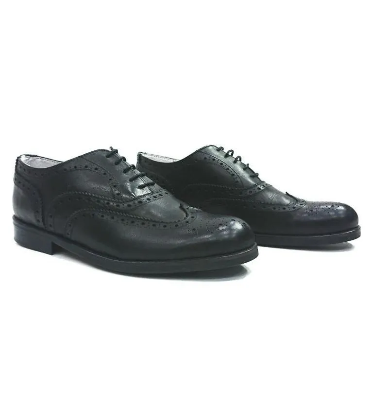 BLACK SPLIT LEATHER BROGUES SHOES