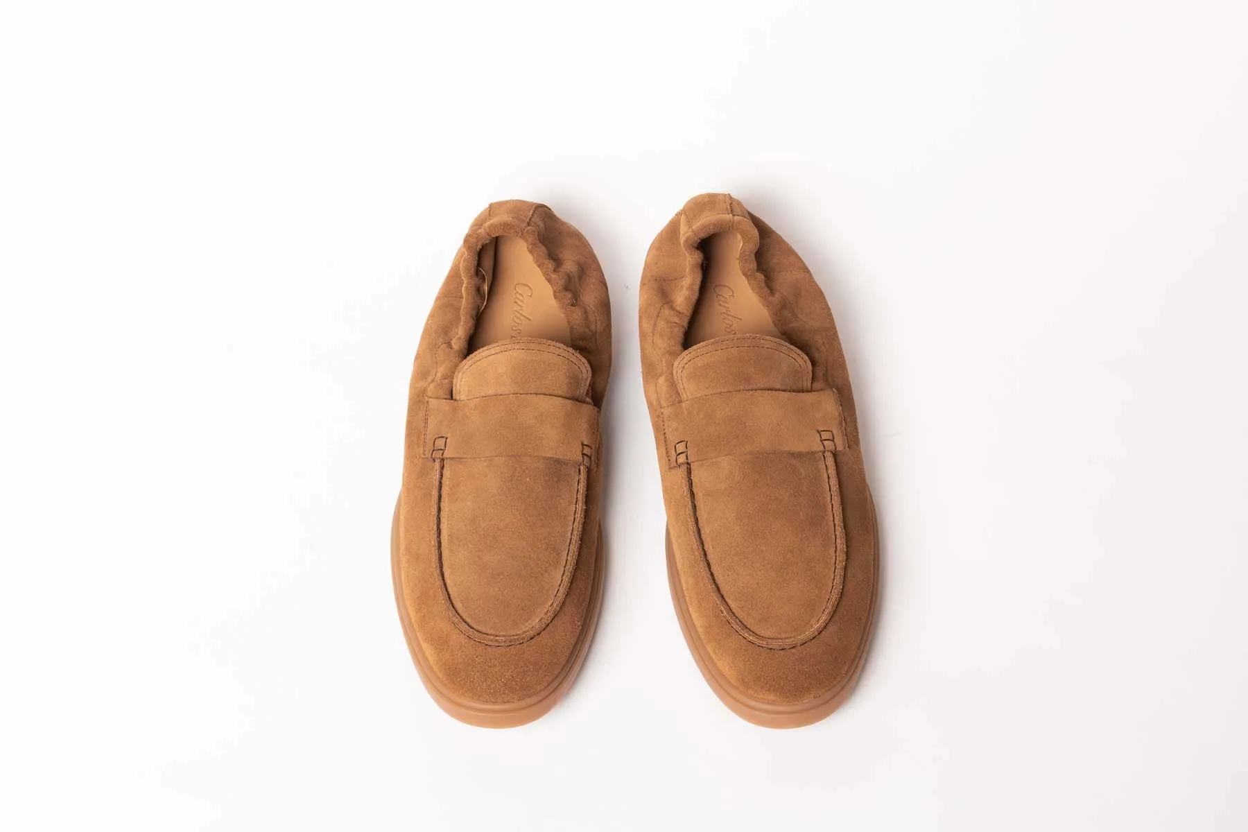 Carlos Santos 1409 Unlined Loafers In Tobacco Suede