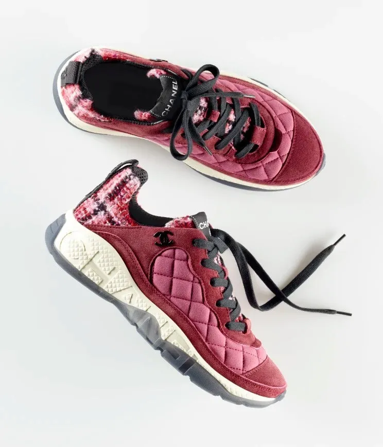 CHANEL SUEDE CALFSKIN TWEED CC SNEAKERS