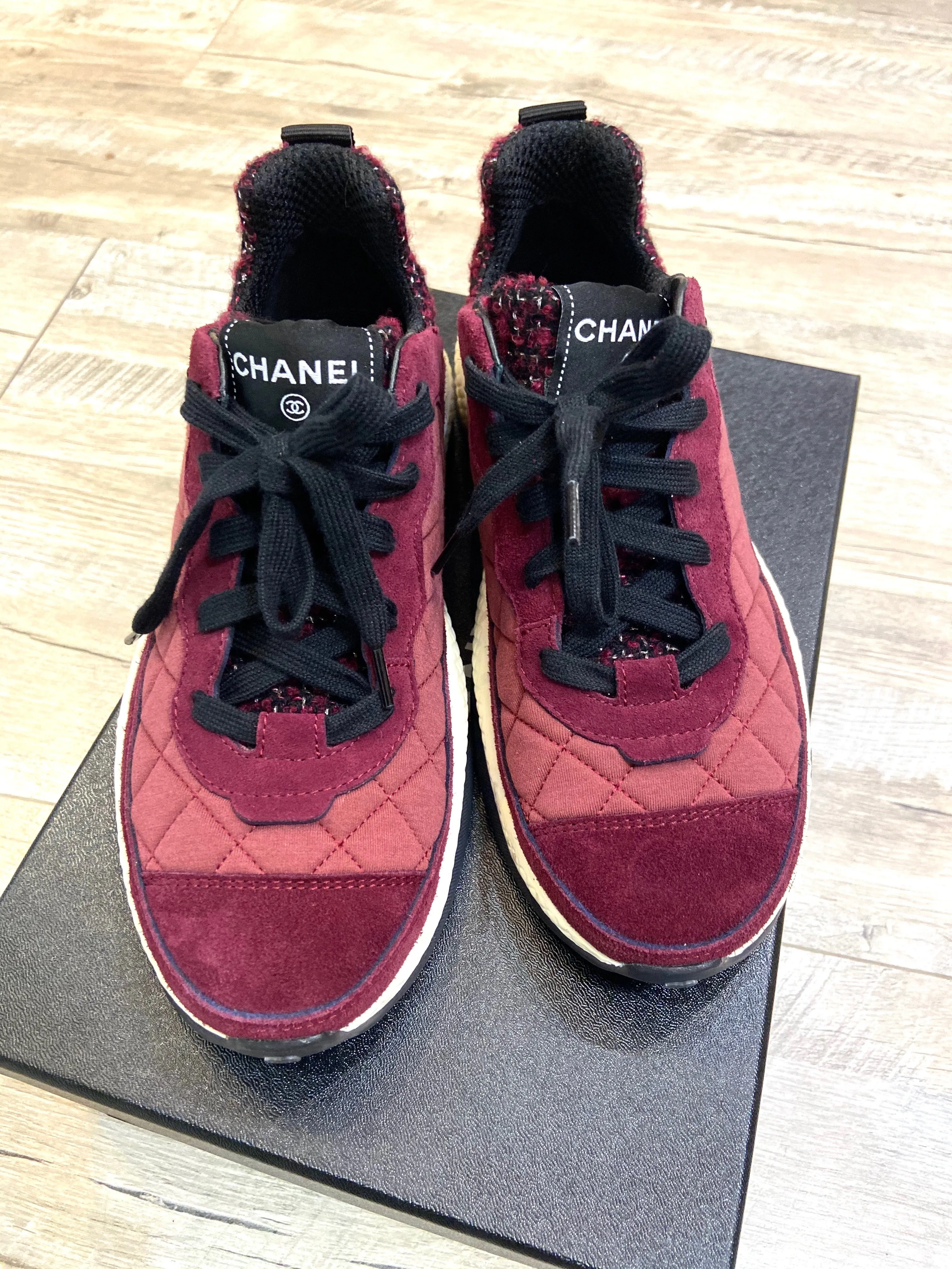 CHANEL SUEDE CALFSKIN TWEED CC SNEAKERS