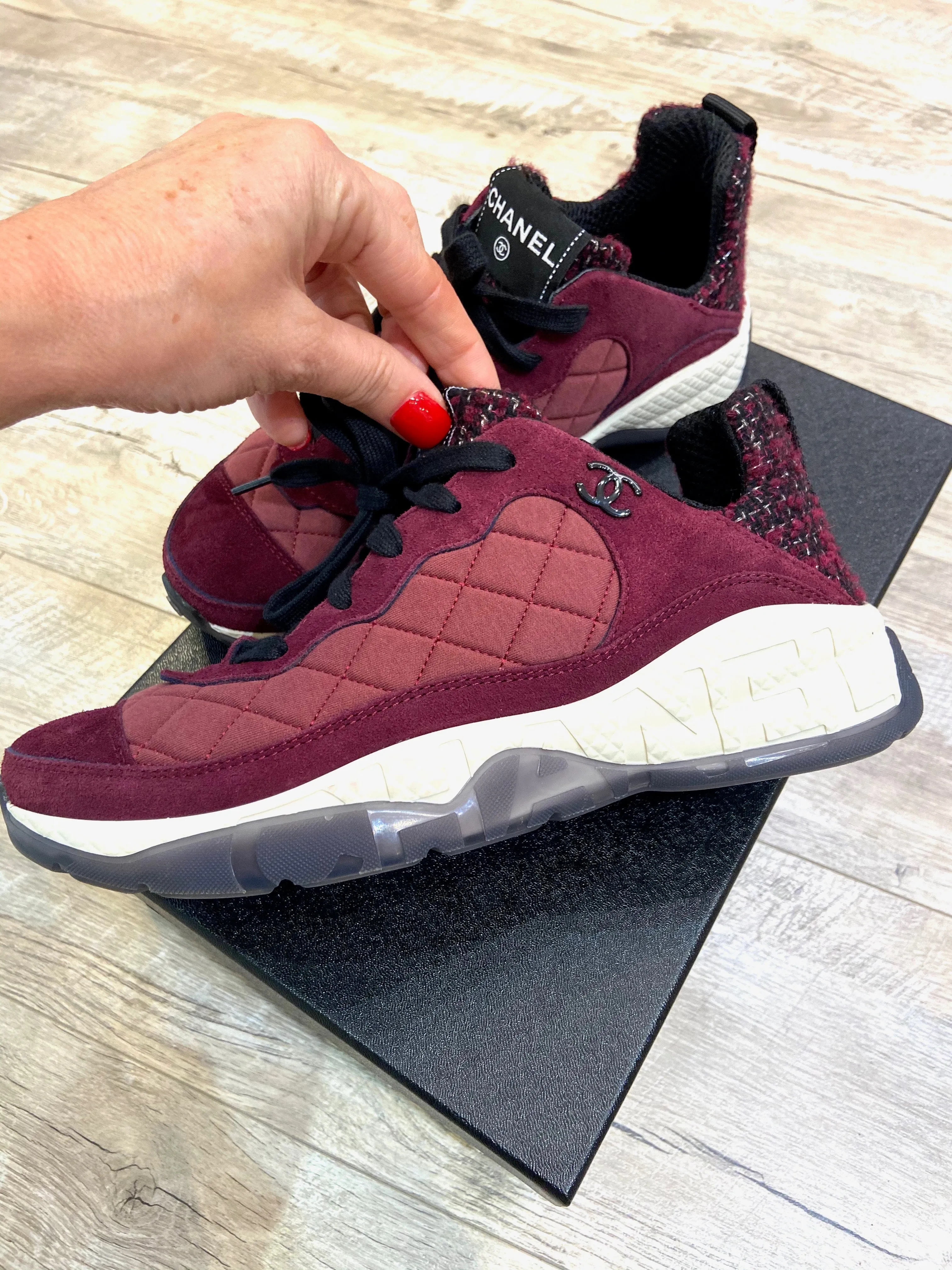 CHANEL SUEDE CALFSKIN TWEED CC SNEAKERS