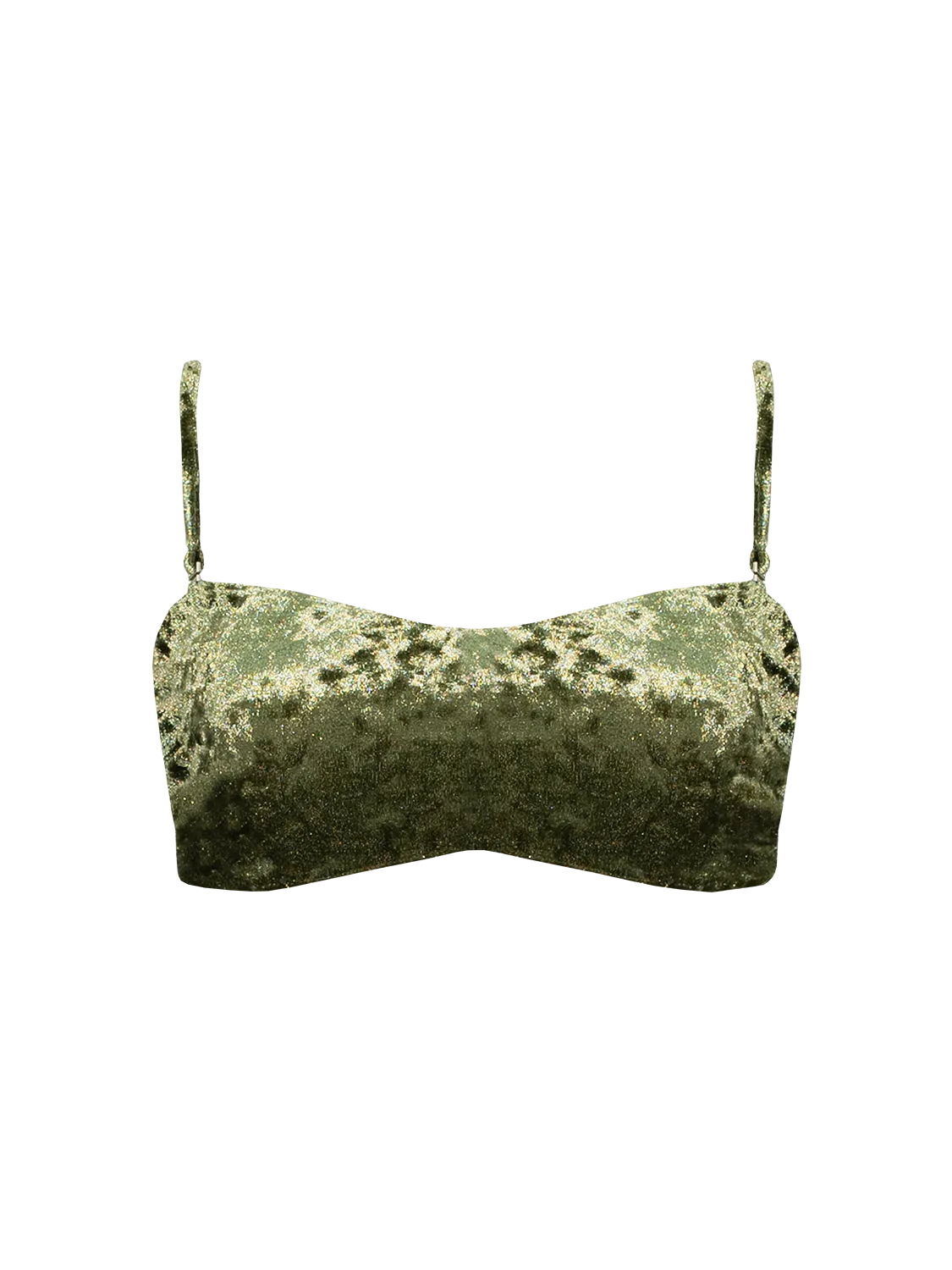 Coral Mirage ~ Spaghetti Strap Bandeau Bikini Top - Velvet Green