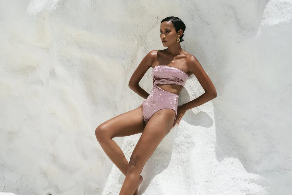 Coral Mirage ~ Strapless Cut-Off One Piece - Velvet Pink