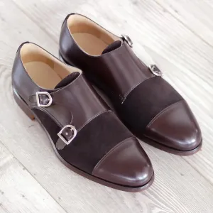DapperFam Monaco in Dark Brown Men's Italian Leather & Lux Suede Double Monk