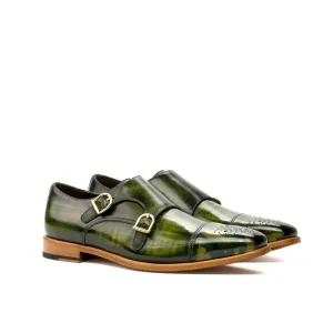 DapperFam Monaco in Forest / Khaki / Khaki Camo Men's Italian Suede & Hand-Painted Patina Double Monk