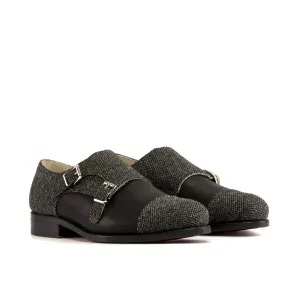 DapperFam Monaco in Nailhead / Black Men's Sartorial & Italian Suede Double Monk