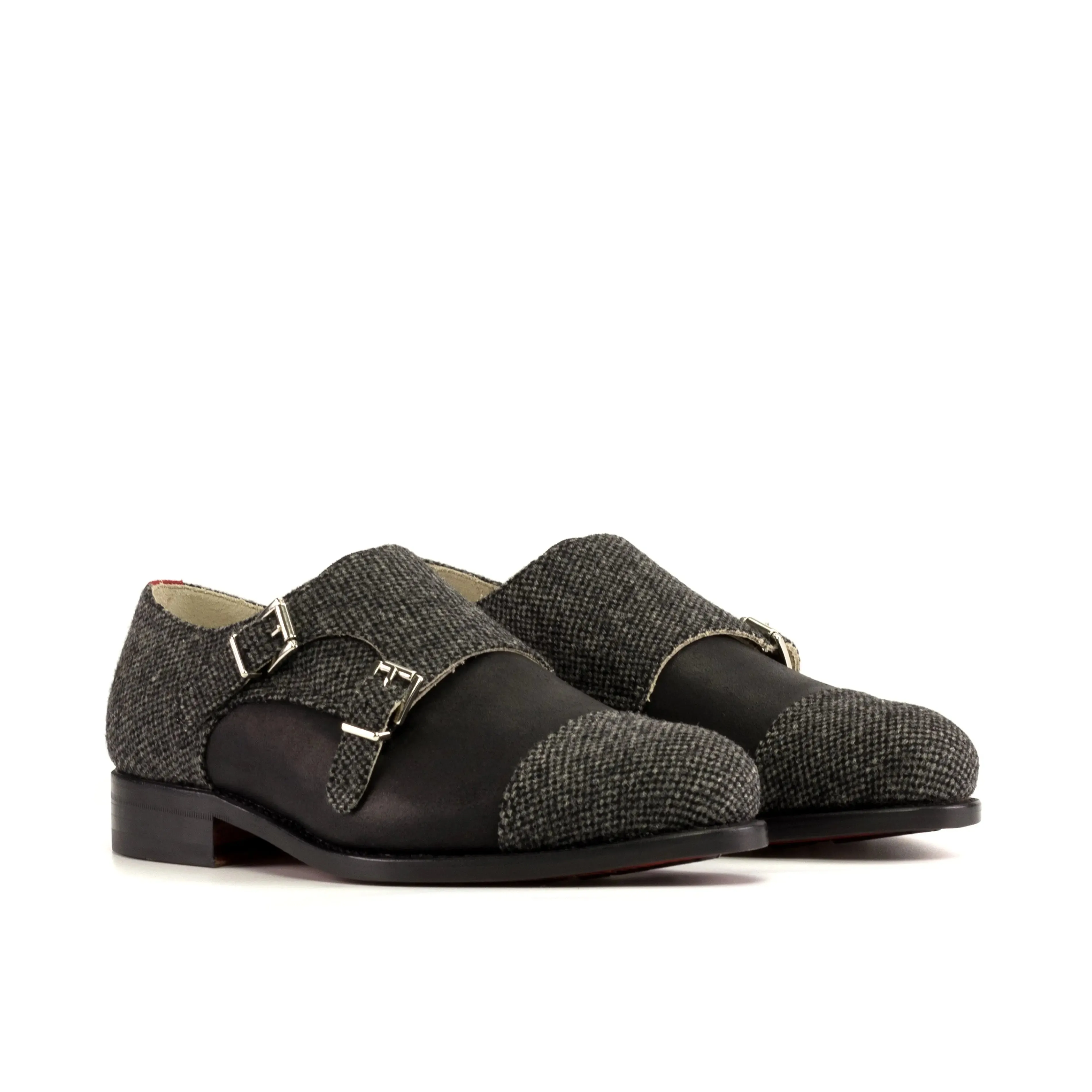 DapperFam Monaco in Nailhead / Black Men's Sartorial & Italian Suede Double Monk