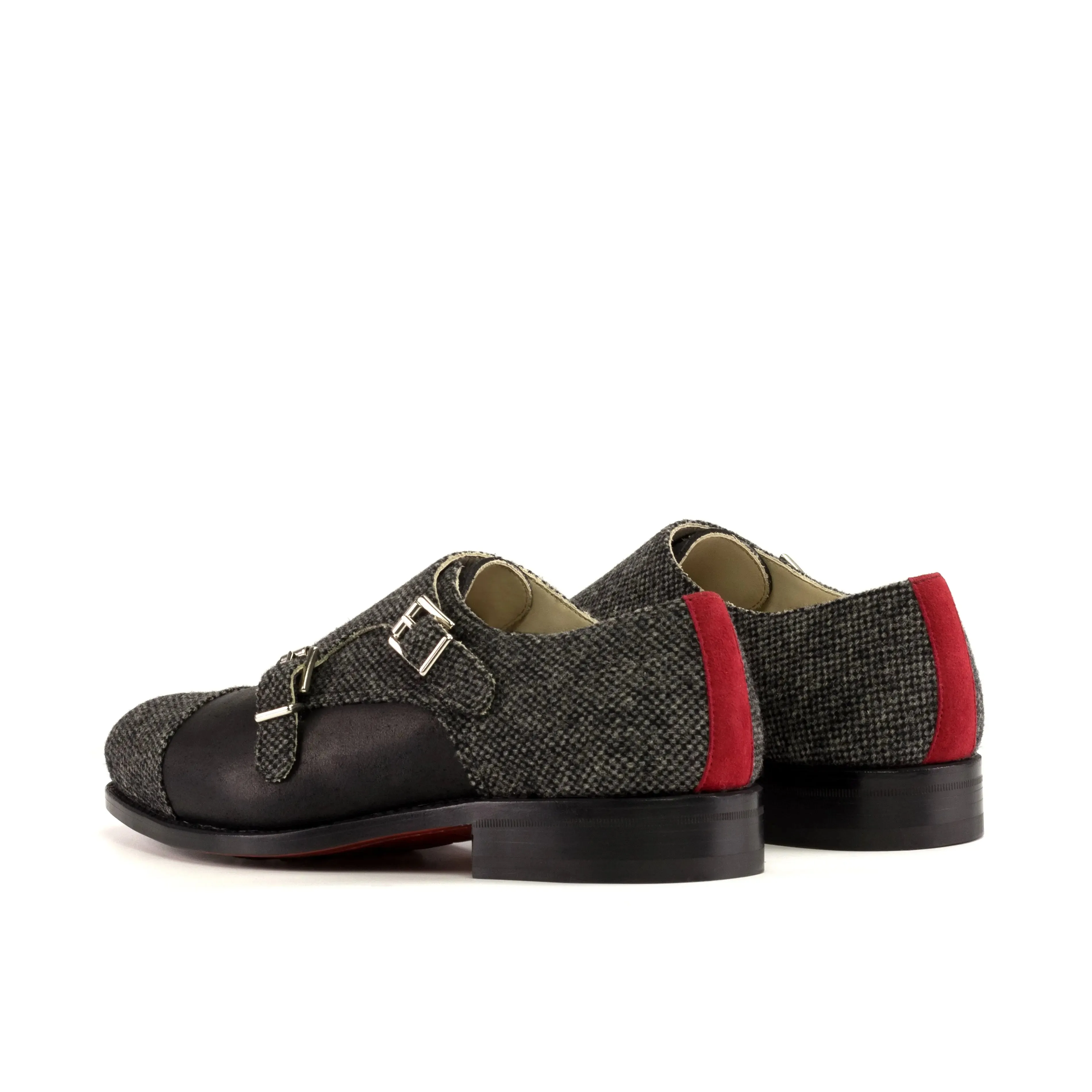 DapperFam Monaco in Nailhead / Black Men's Sartorial & Italian Suede Double Monk
