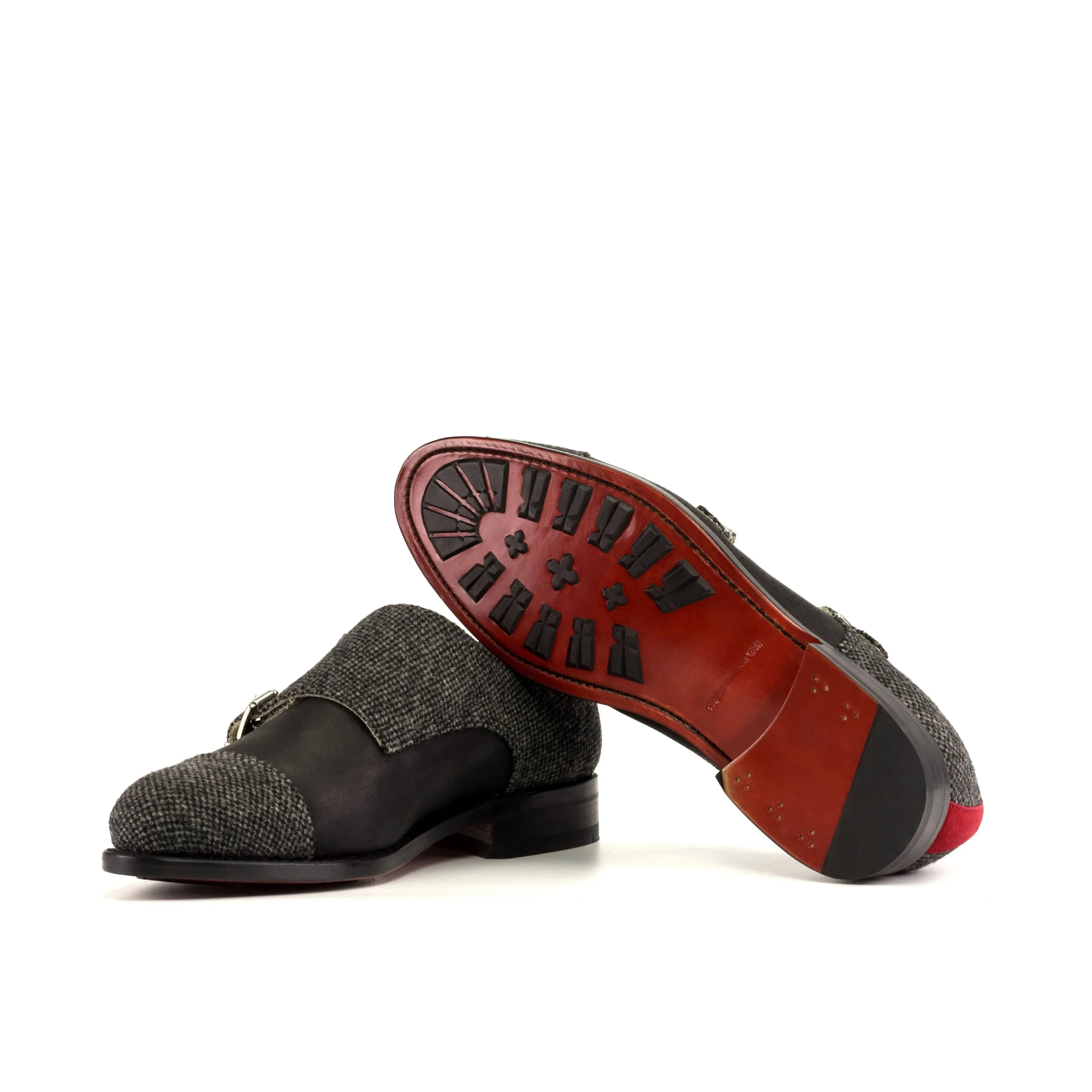 DapperFam Monaco in Nailhead / Black Men's Sartorial & Italian Suede Double Monk