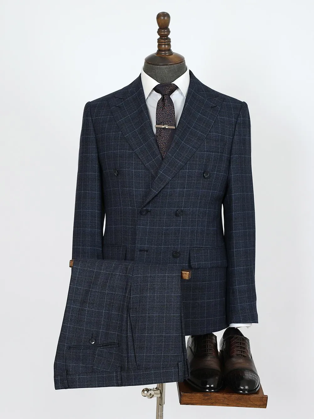 Double Breasted Strip Gray Custom Bespoke Men Suit Tailored