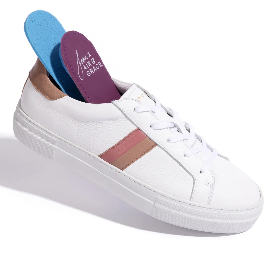 Fran: White, Pink & Tan Leather Trainers