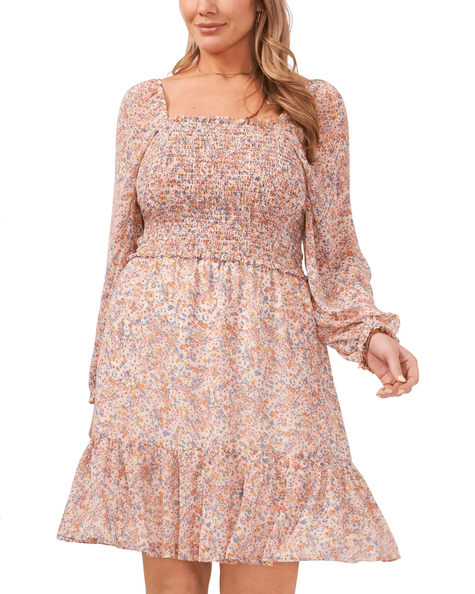 Kari Square Neck Smocked Dress | SWEET BLOOMS-151