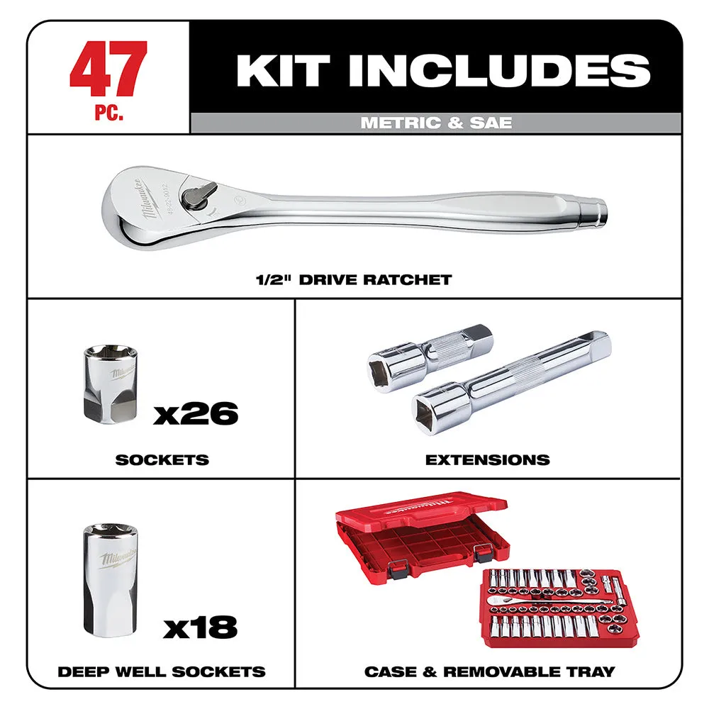 Milwaukee 48-22-9010 47 pc 1/2" Socket Wrench Set – SAE & Metric