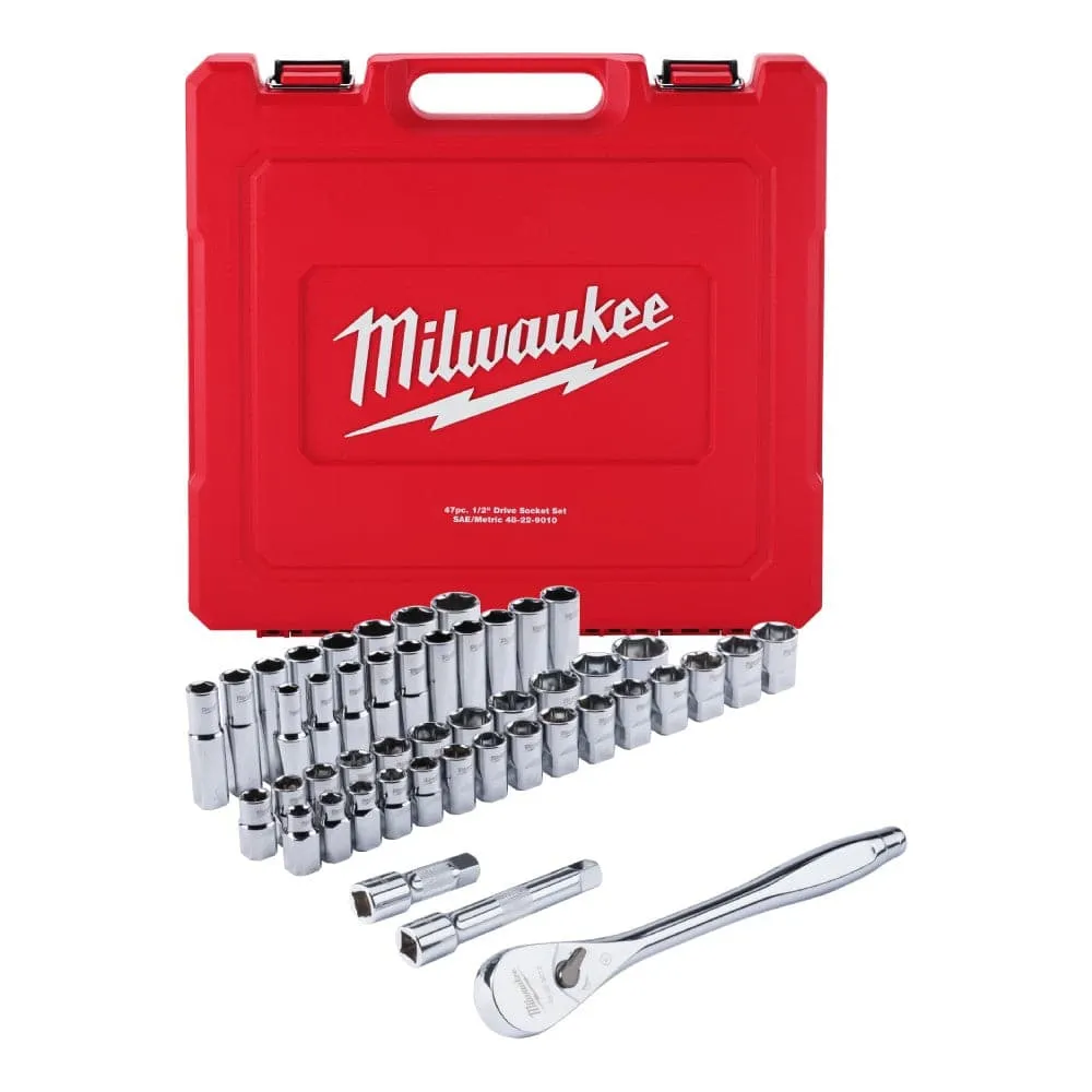 Milwaukee 48229010 47 Piece 1/2" Square Drive Metric & SAE Socket Set