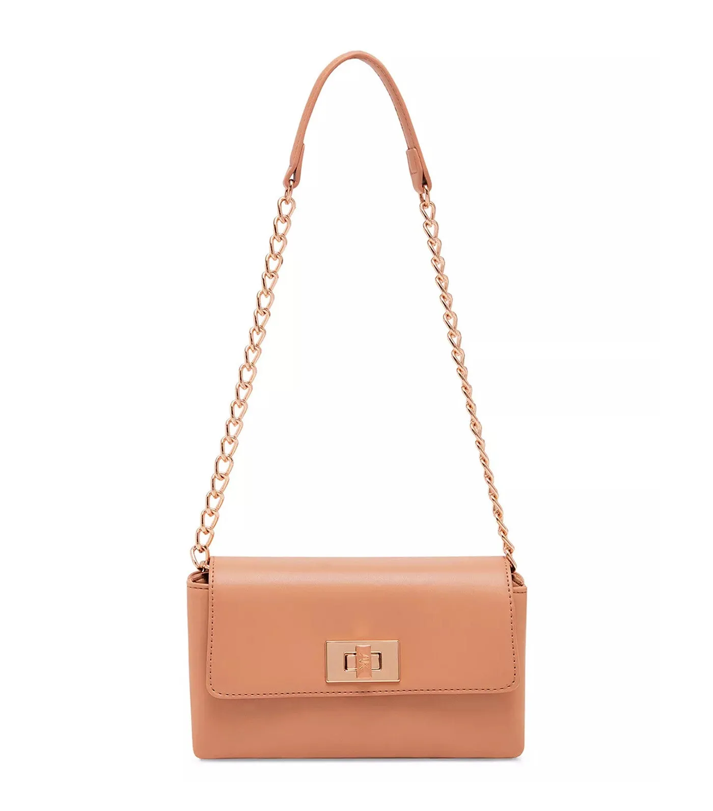Mini Flap Shoulder Bag with Enamel Turn Lock Latte
