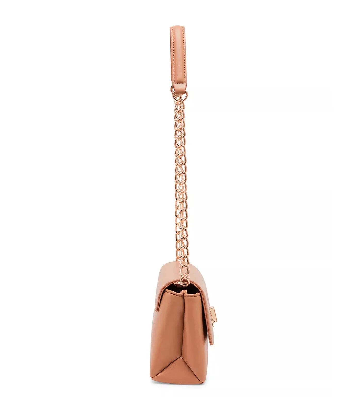 Mini Flap Shoulder Bag with Enamel Turn Lock Latte