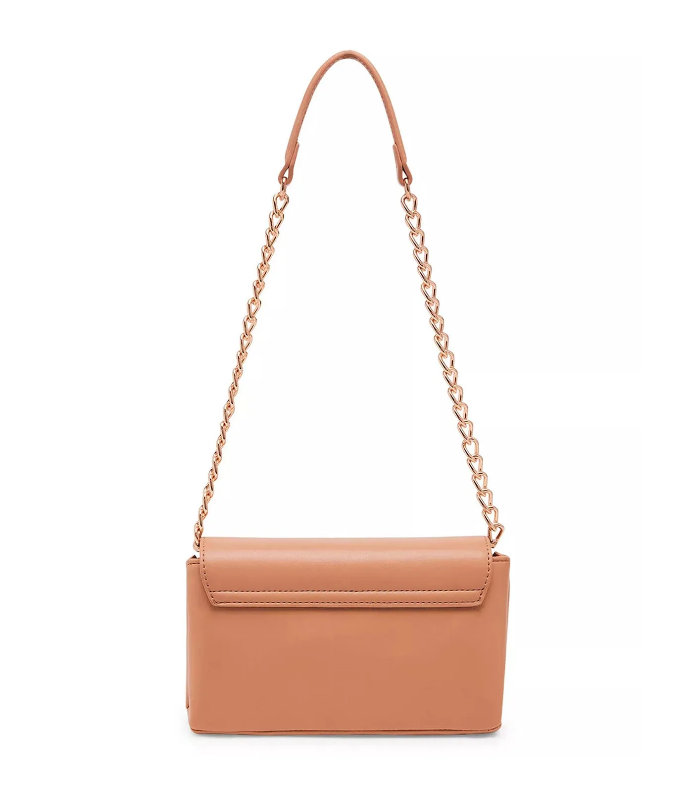 Mini Flap Shoulder Bag with Enamel Turn Lock Latte