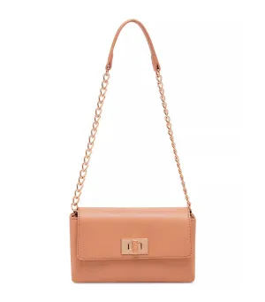 Mini Flap Shoulder Bag with Enamel Turn Lock Latte