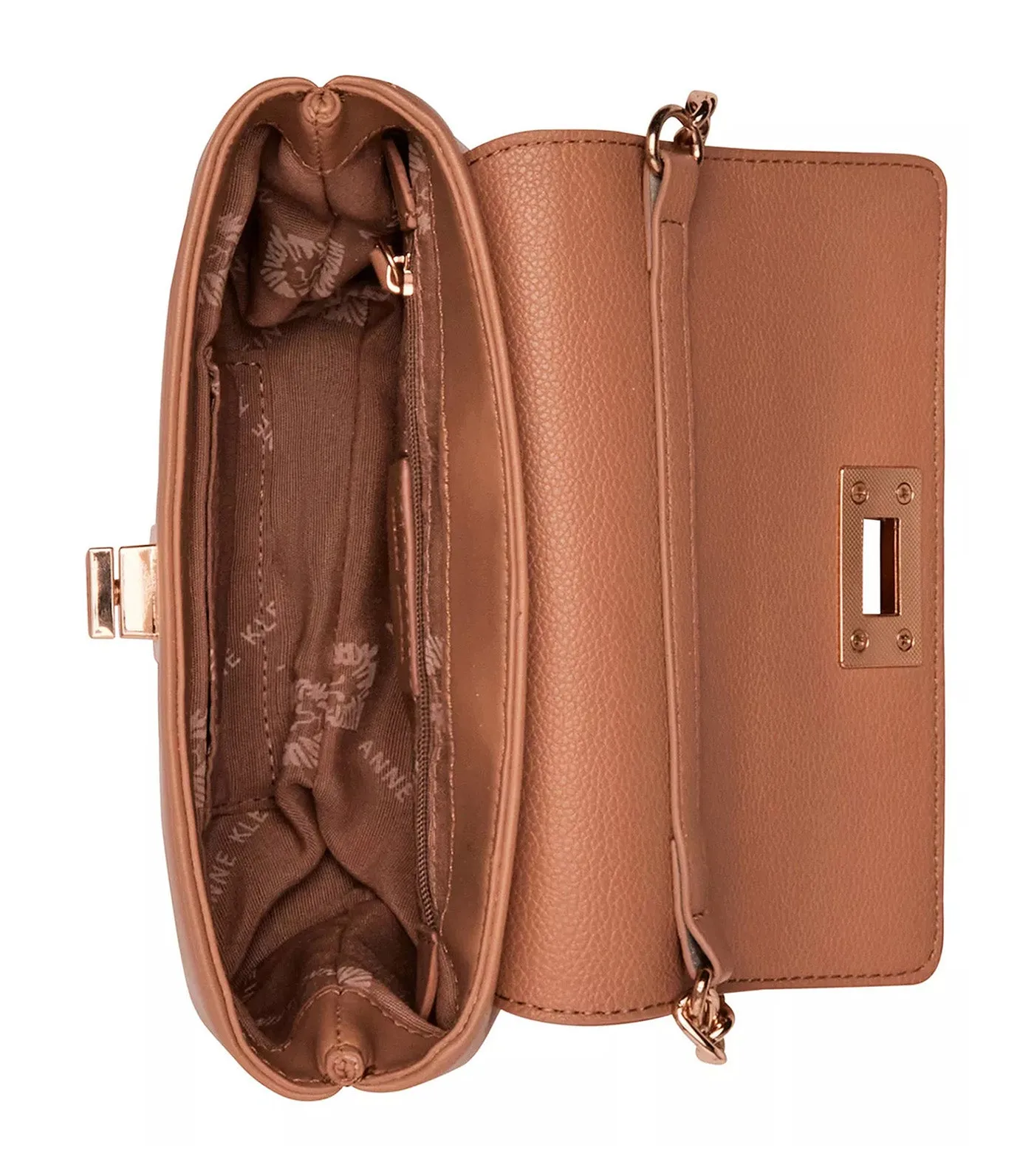Mini Flap Shoulder Bag with Enamel Turn Lock Latte