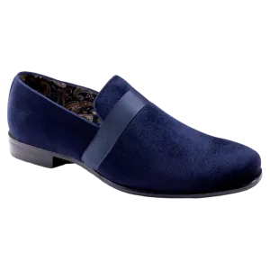 Navy Velvet Men's Shoe Slip-on with a satin ribbon Style