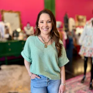 Seafoam Waffle VNeck Top