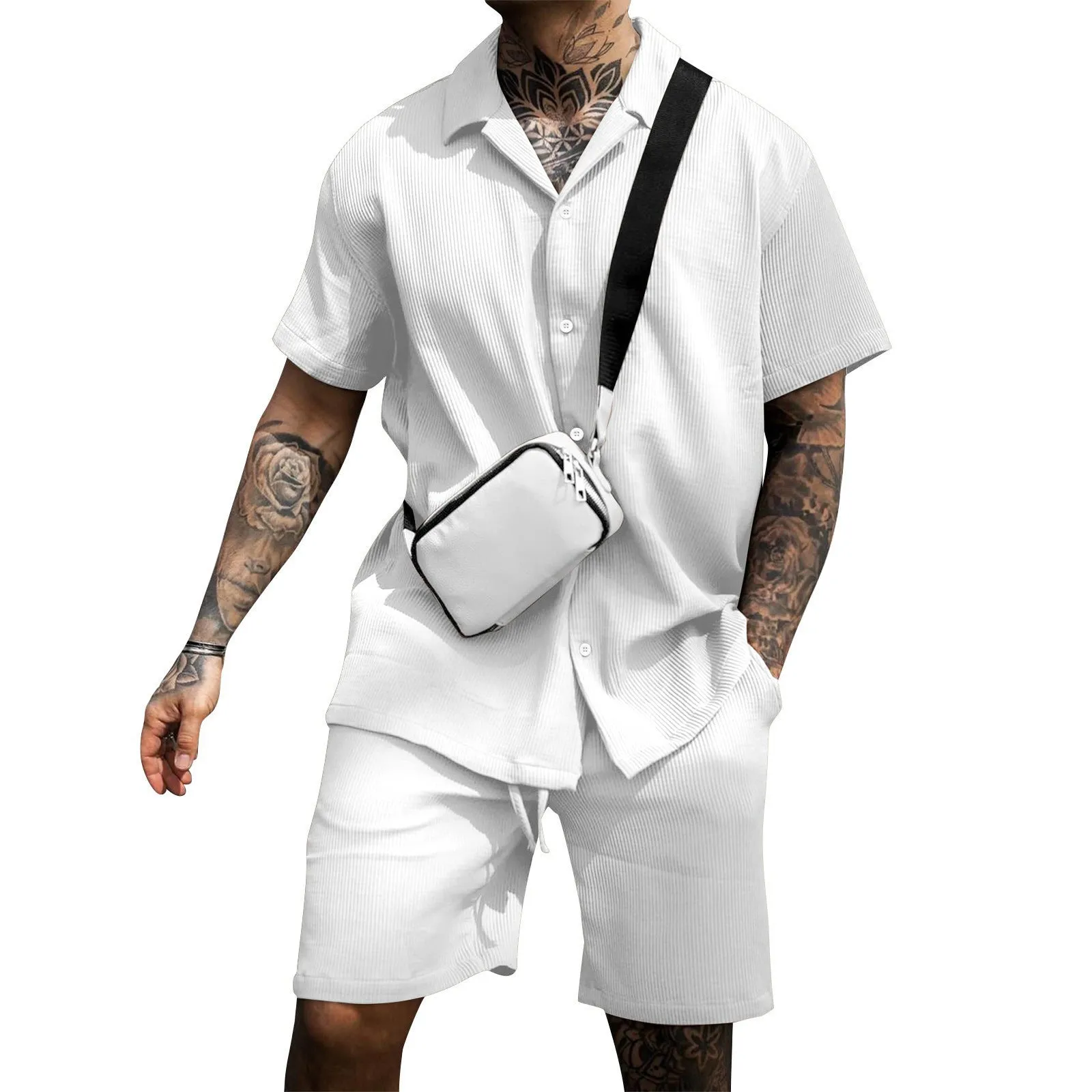 Stylish Ribbed Effortless Comfort Modern Elegance Shirt & Shorts Set