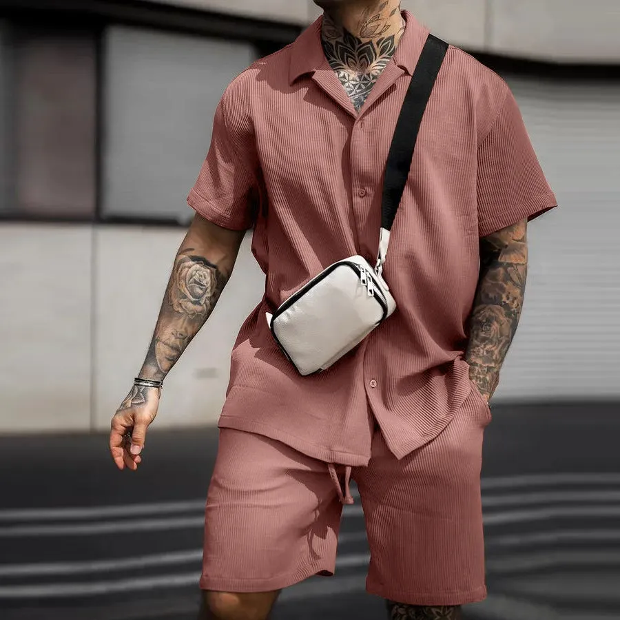 Stylish Ribbed Effortless Comfort Modern Elegance Shirt & Shorts Set