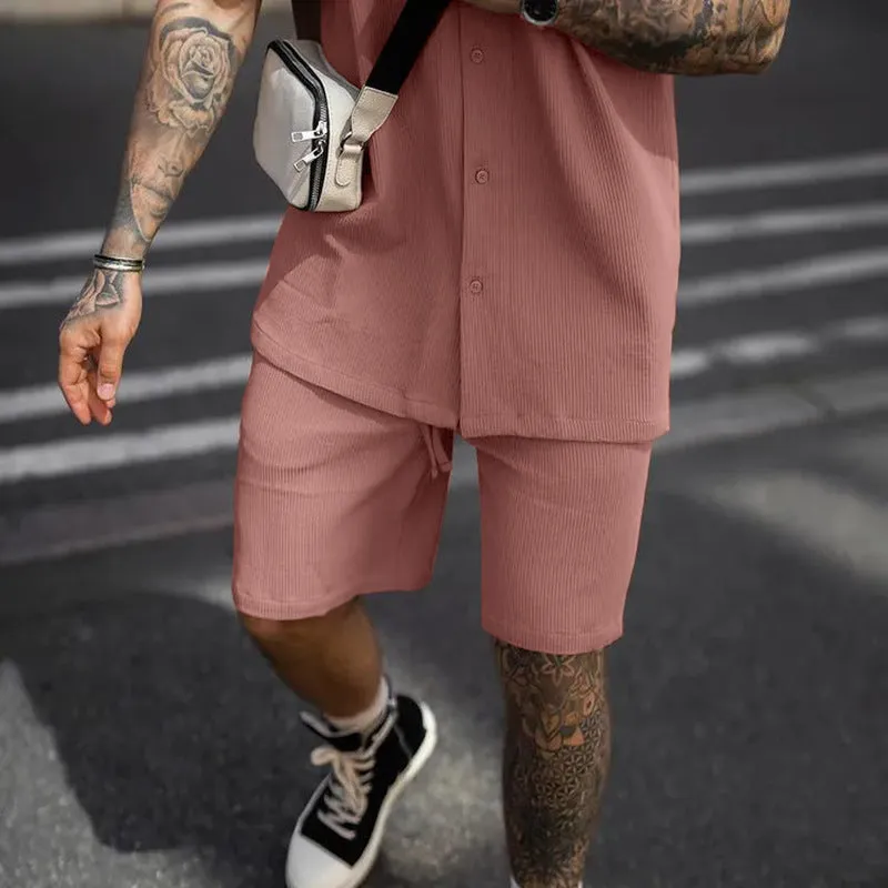 Stylish Ribbed Effortless Comfort Modern Elegance Shirt & Shorts Set