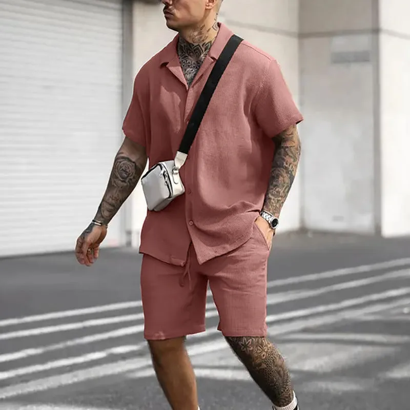 Stylish Ribbed Effortless Comfort Modern Elegance Shirt & Shorts Set