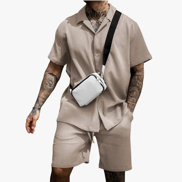 Stylish Ribbed Effortless Comfort Modern Elegance Shirt & Shorts Set