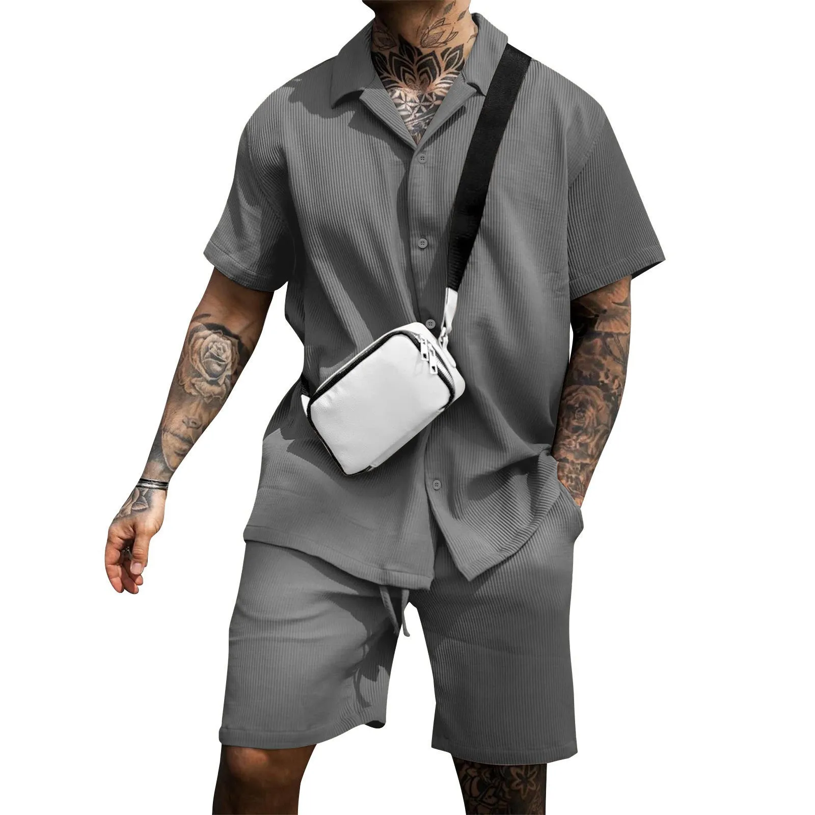 Stylish Ribbed Effortless Comfort Modern Elegance Shirt & Shorts Set