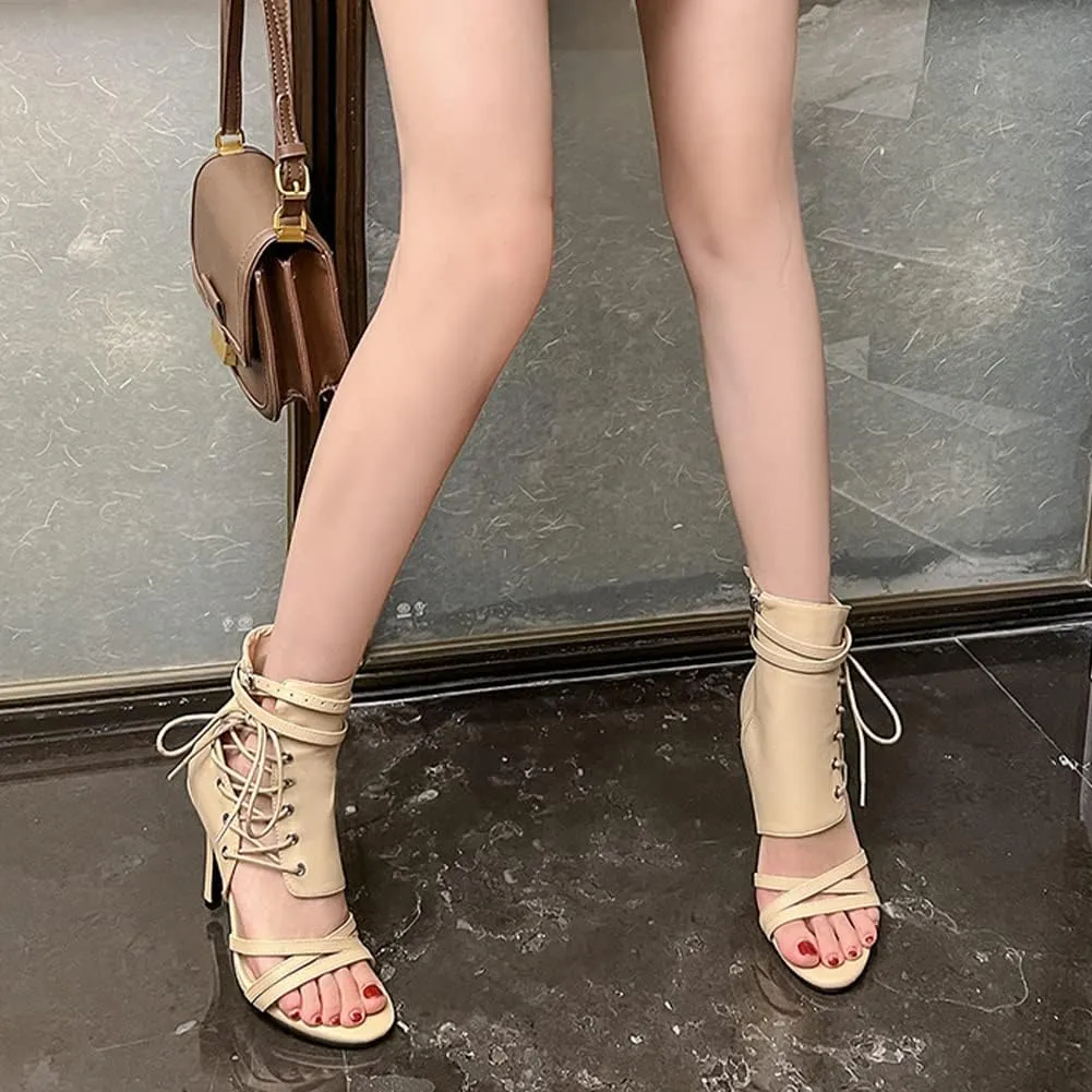 YKXLM Open Toe Booties Latin Dance Heel for Women Ballroom Dance Shoes,F019