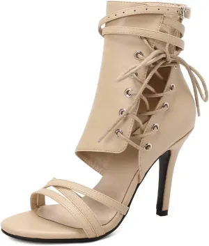 YKXLM Open Toe Booties Latin Dance Heel for Women Ballroom Dance Shoes,F019